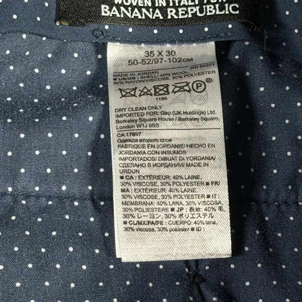 Vintage Banana Republic Aiden Fit Plaid Wool‎ Dress Pants Mens 35x30 Navy Formal